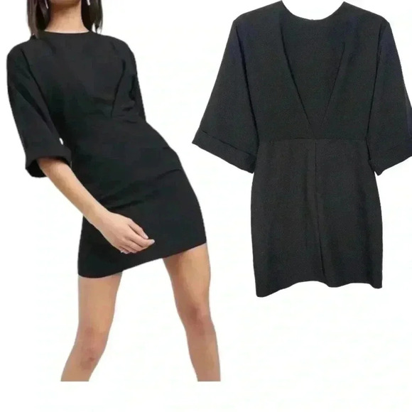 ASOS DESIGN Black Kimono Wide Sleeve Fitted Mini Dress - Picture 1 of 5